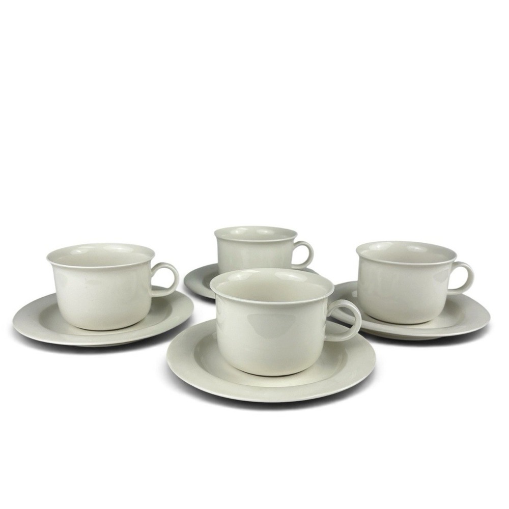 Arabia Finland Arctica White Cup & Saucer SET OF 4 MCM Minimalist